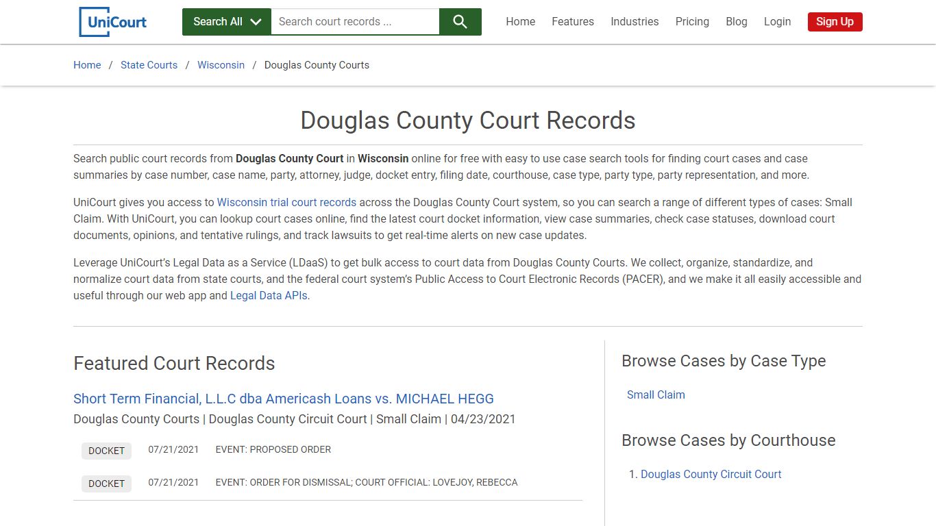 Douglas County Court Records | Wisconsin | UniCourt